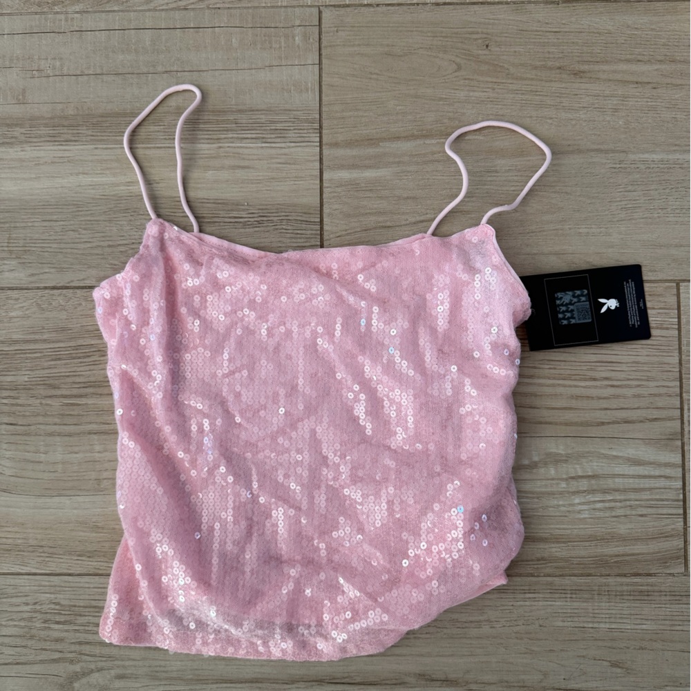 Pink Sequin Spaghetti Strap Top